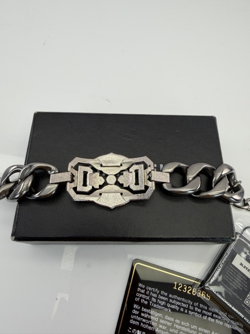 CHANEL Ruthenium Gunmetal and Crystal Art Deco Bracelet with CC Charm - Picture 7 of 14